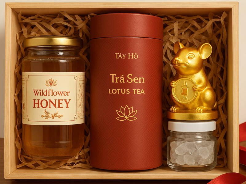 Top 5 mẫu hộp quà Tết phong thủy cho doanh nghiệp mang đậm dấu ấn cá nhân Set “Kim Ngọc Mãn Đường”